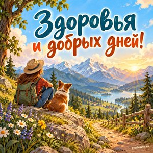 Всемирный день туризма — открытка «Здоровья и добрых дней!» с уютной тропинкой к горному горизонту