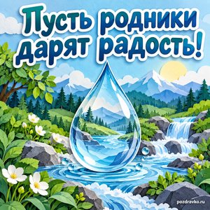 Всемирный день водных ресурсов — открытка «Пусть родники дарят радость!» крупная прозрачная капля Всемирный день водных ресурсов — открытка «Пусть родники дарят радость!» крупная прозрачная капля