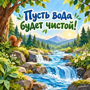 Всемирный день водных ресурсов — открытка «Пусть вода будет чистой!» бумажная река в лесу Всемирный день водных ресурсов — открытка «Пусть вода будет чистой!» бумажная река в лесу