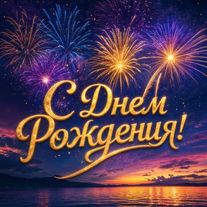 Яркая открытка с фейерверком на день рождения