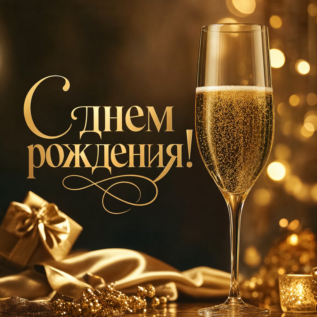 Премиальная открытка с шампанским для поздравления с днем рождения.