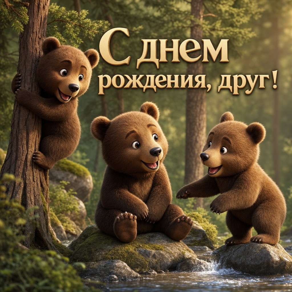Очаровательная открытка с медвежатами для поздравления с днем рождения.