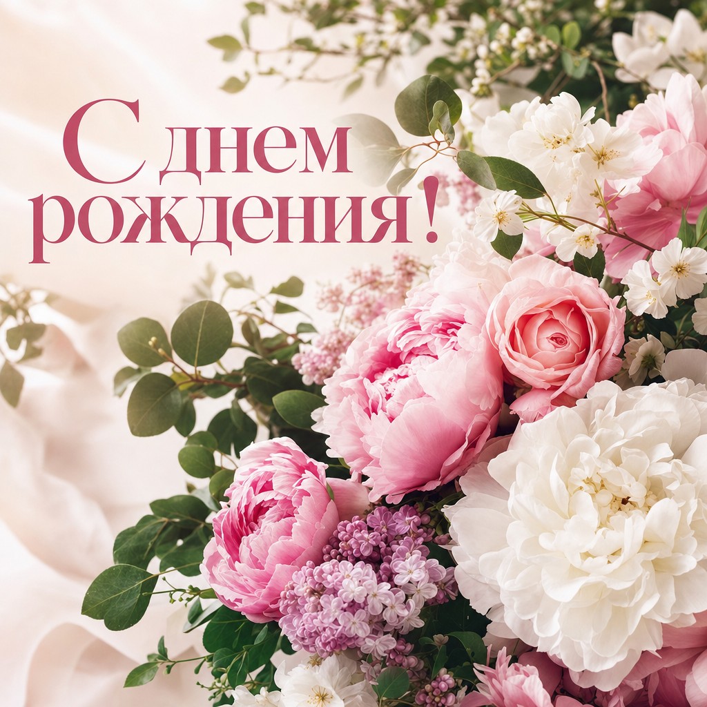 Нежная открытка с цветами для поздравления с днем рождения.