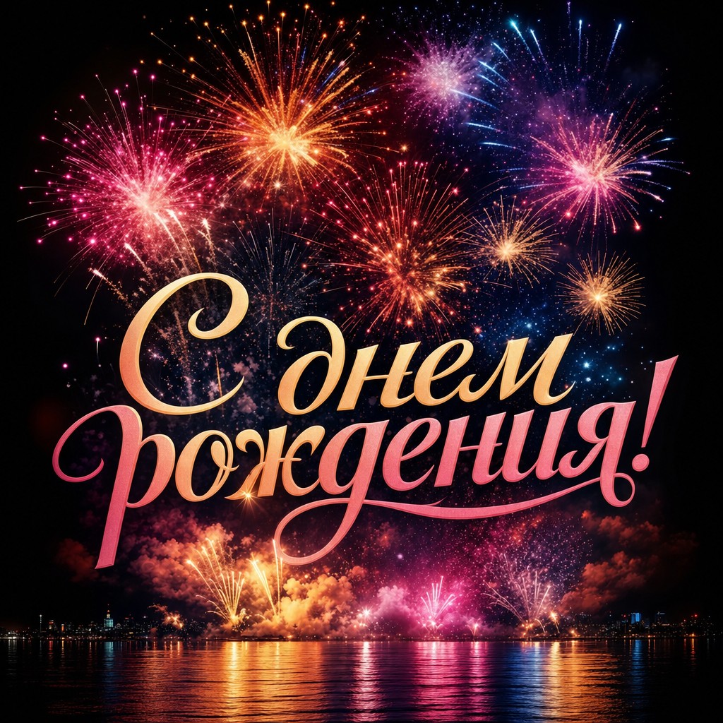 Яркая открытка с фейерверком для поздравления с днем рождения.